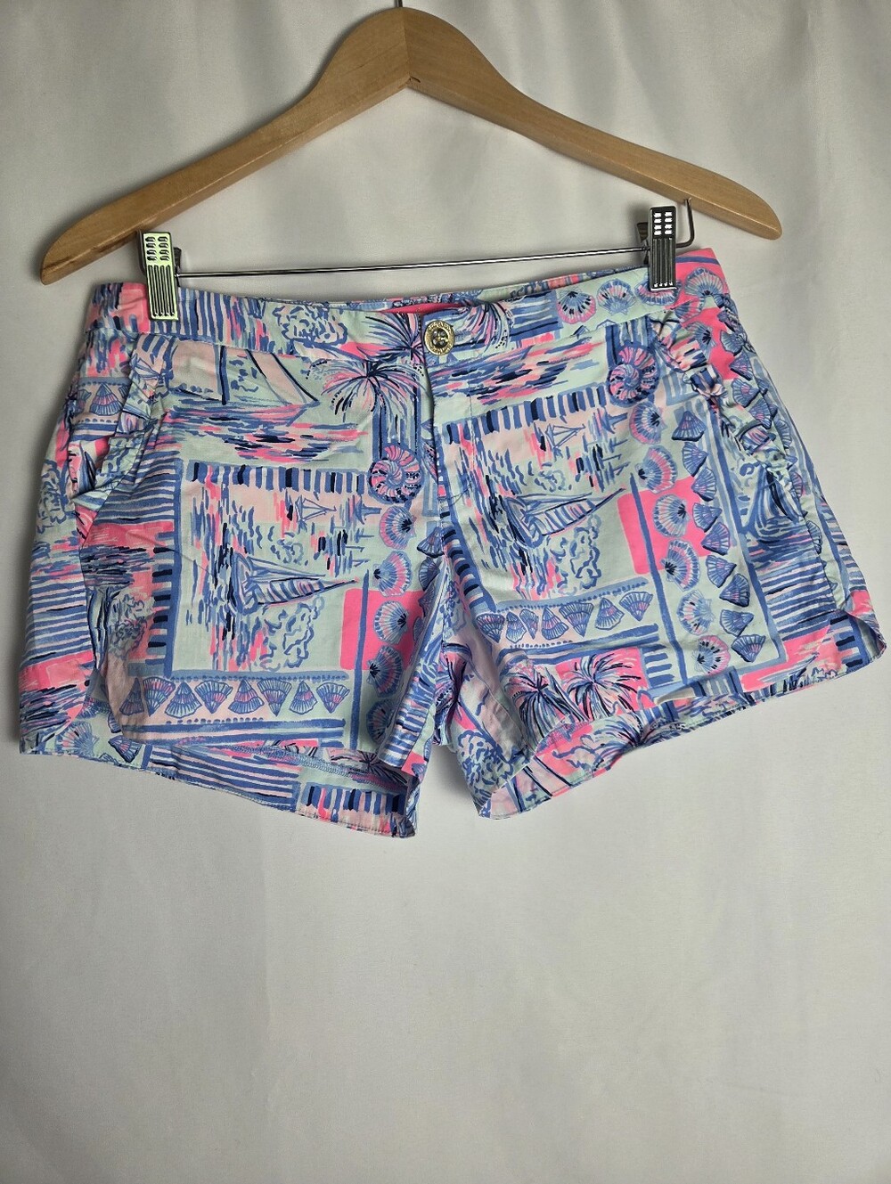 Lilly Pulitzer Shorts Womens 4 Adie Ruffle Pocket Stretch Whisper Blue Yeah Buoy